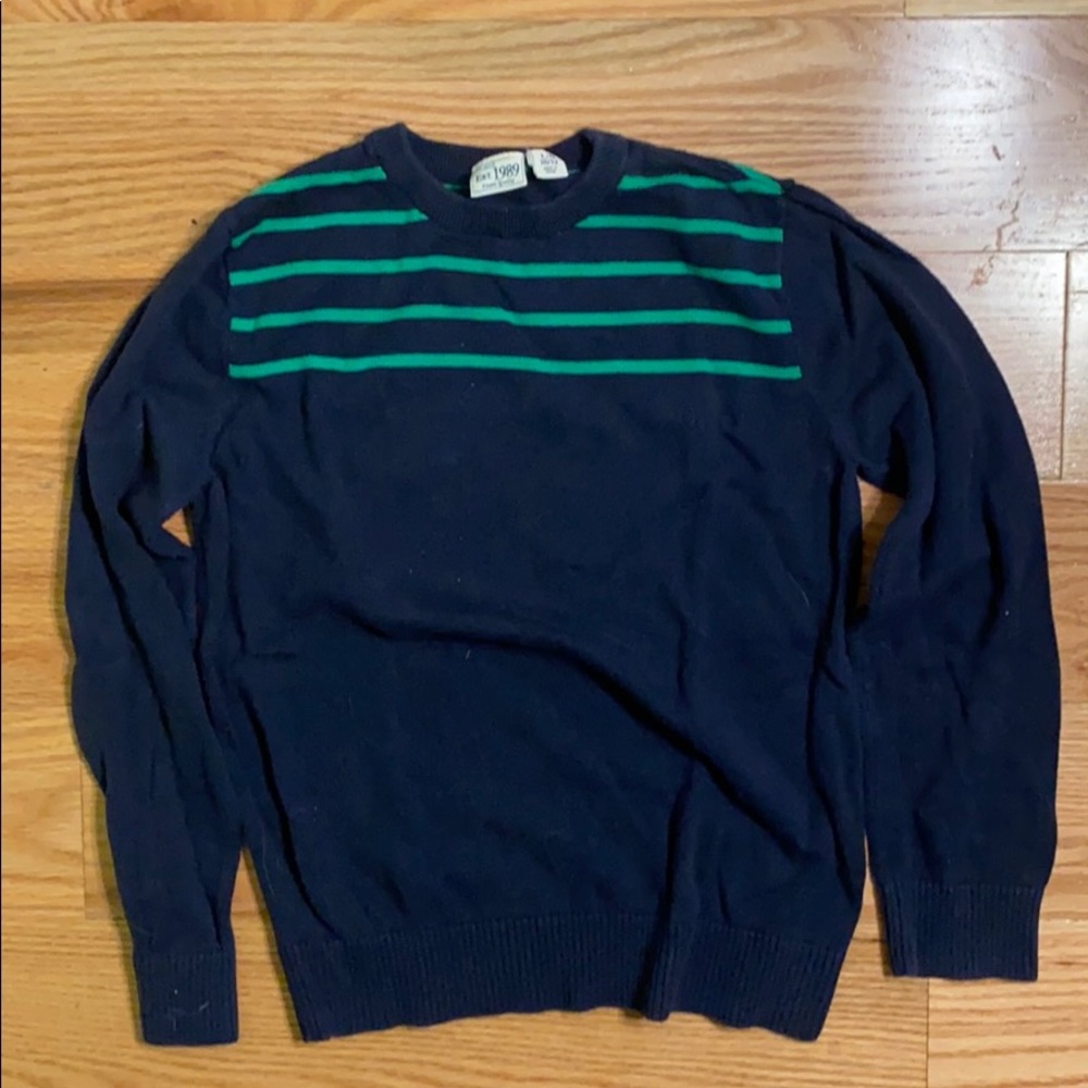 navy blue slim sweater with green stripes